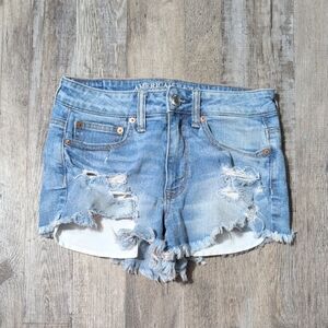 American Eagle Outfitters Light Blue Distressed Jean Shorts